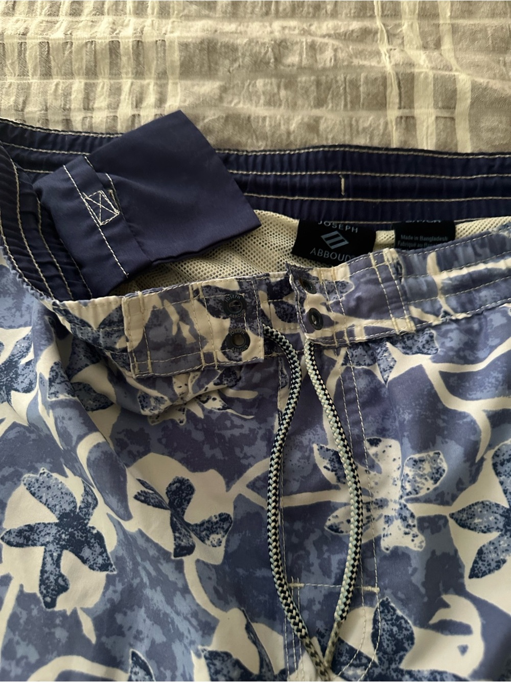 Joseph Abboud Navy and White Floral Swim Trunks